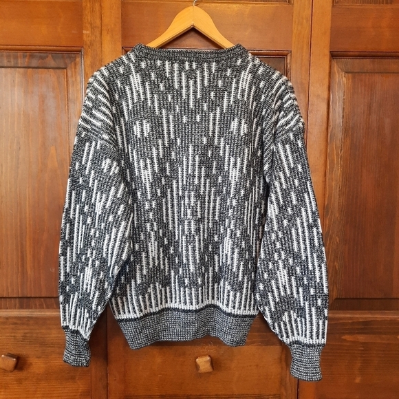 Vintage London Fog black & white geometric ribbed knit pattern Grandpa sweater - Picture 7 of 8